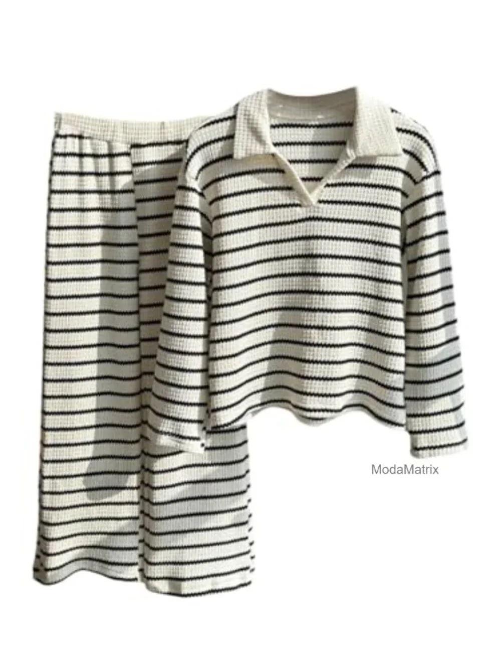 Girls 2-Piece Knit Striped Top & Pants Set Soft Loungewear